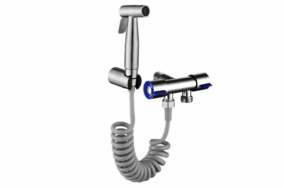 Semgears 2 mStainless Steel Toilet Faucet Set - Silver